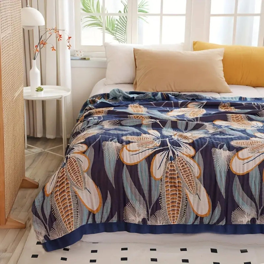 Throw Blanket Tropical Palm Jacquard Plush Microfiber Machine Washable