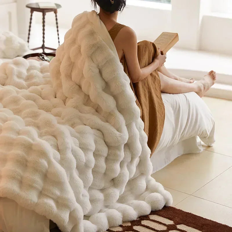 Throw Blanket Tuscan Faux Fur & Quilted Fleece Anti-Pilling