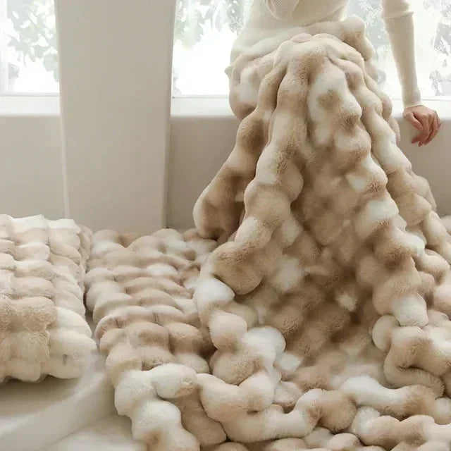 Throw Blanket Tuscan Faux Fur & Quilted Fleece Anti-Pilling