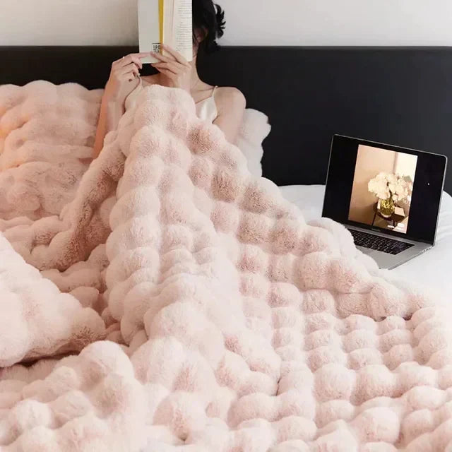 Throw Blanket Tuscan Faux Fur & Quilted Fleece Anti-Pilling