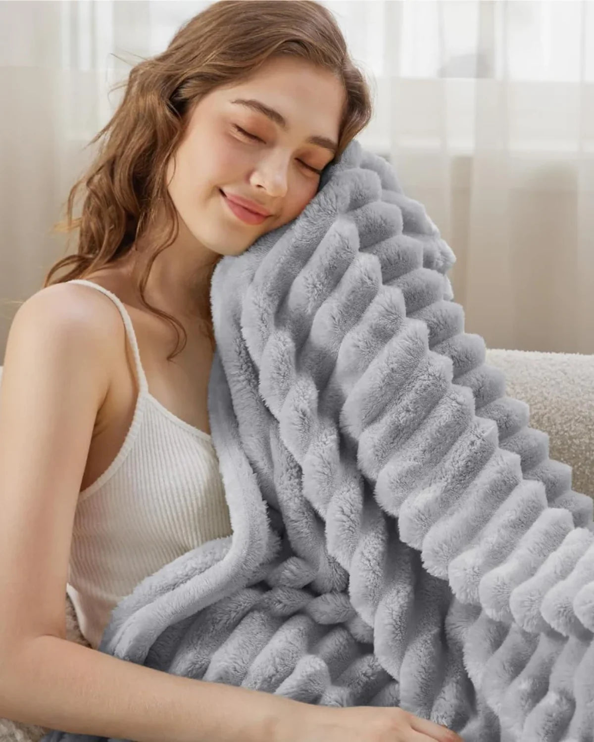 Throw Blanket Velvet-Soft Striped Lightweight Easy Care