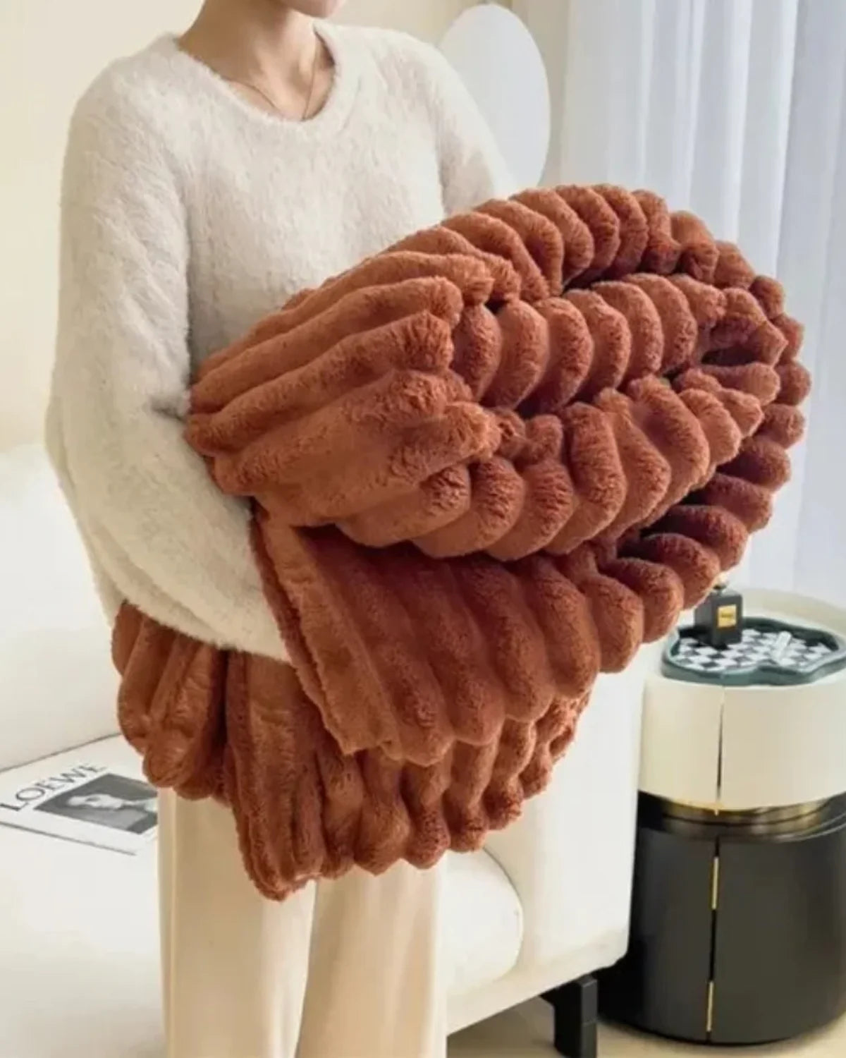 Throw Blanket Velvet-Soft Striped Lightweight Easy Care