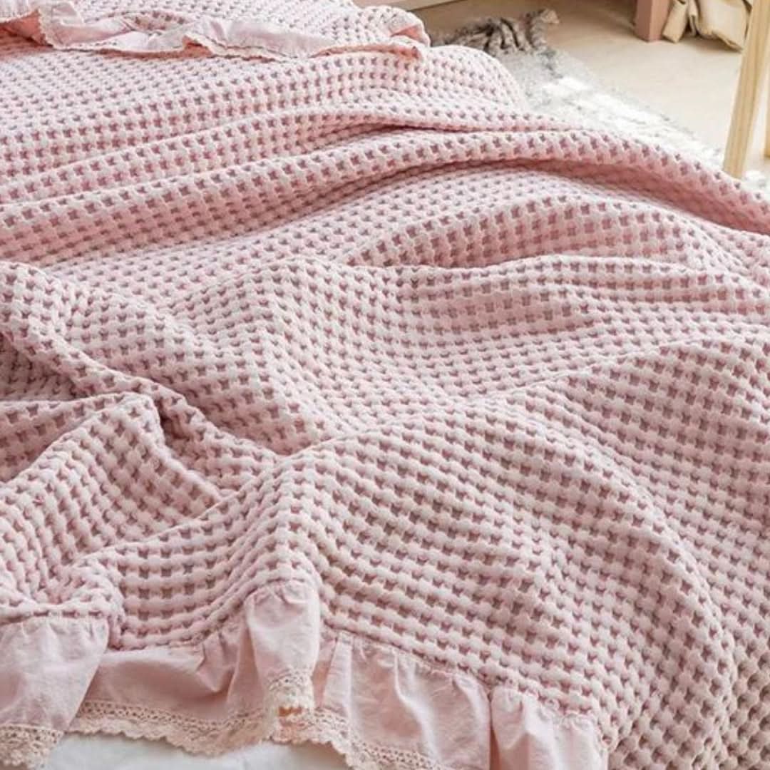 Throw Blanket Waffle Texture Cotton Blend All-Season