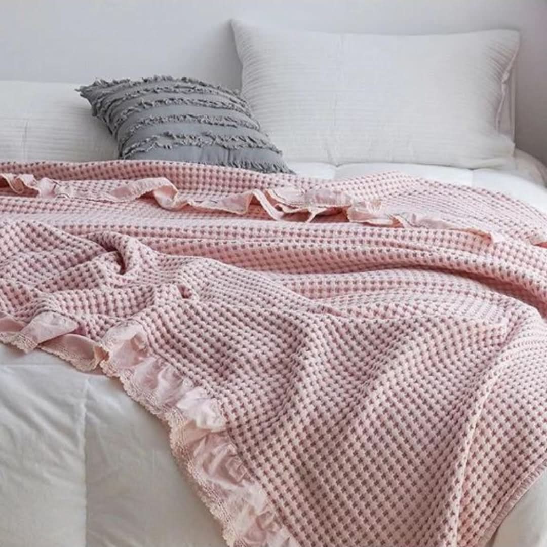 Throw Blanket Waffle Texture Cotton Blend All-Season
