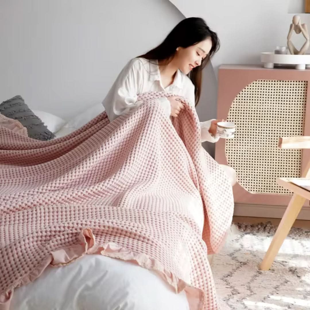 Throw Blanket Waffle Texture Cotton Blend All-Season