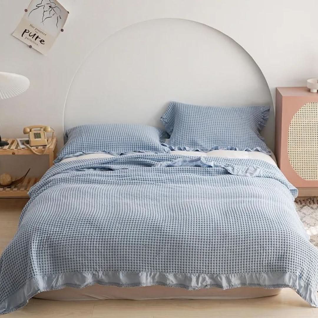 Throw Blanket Waffle Texture Cotton Blend All-Season