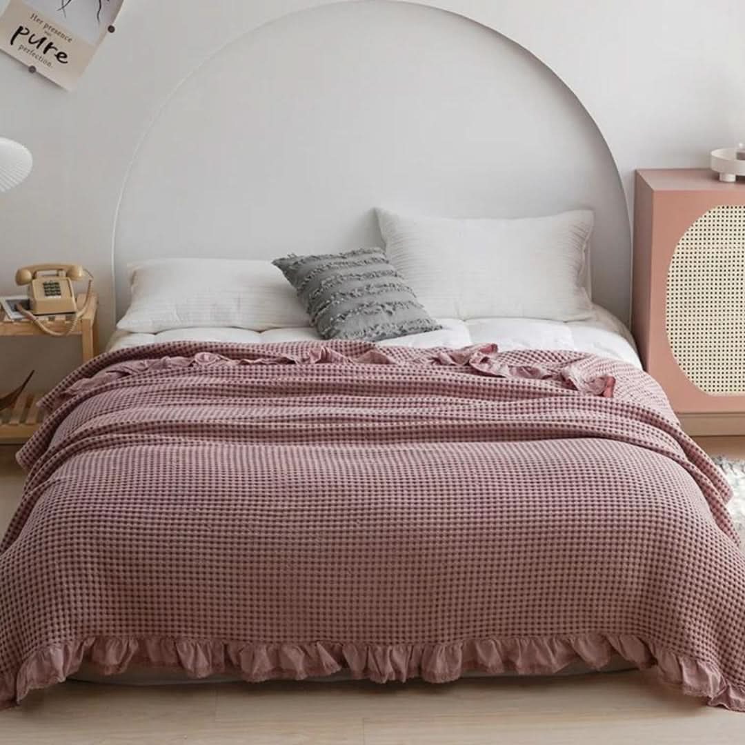 Throw Blanket Waffle Texture Cotton Blend All-Season