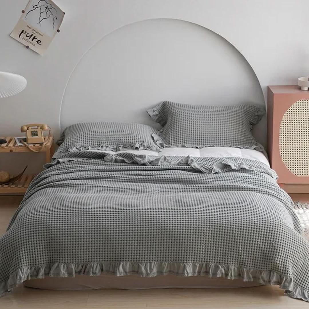 Throw Blanket Waffle Texture Cotton Blend All-Season