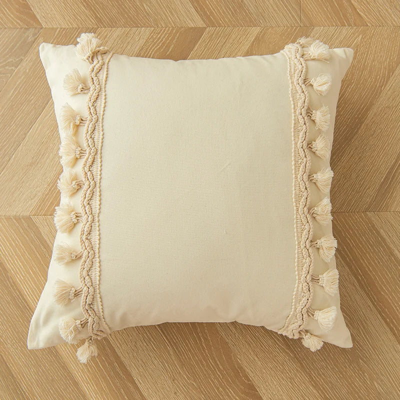 Throw Pillow Braided Cotton Tassel & Pom-Pom Trim