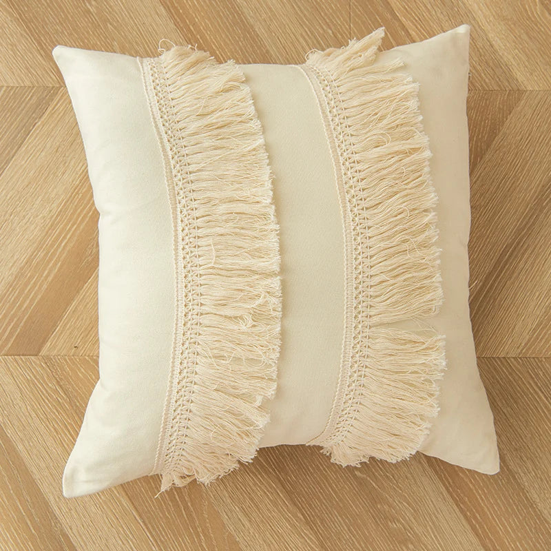 Throw Pillow Braided Cotton Tassel & Pom-Pom Trim