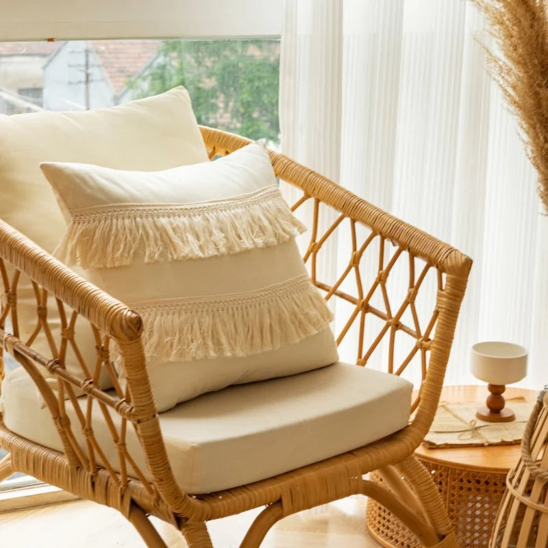 Throw Pillow Braided Cotton Tassel & Pom-Pom Trim