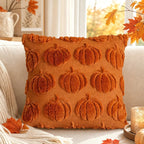 Throw Pillow Cover Chenille Tufted Pumpkin Removable Zipper