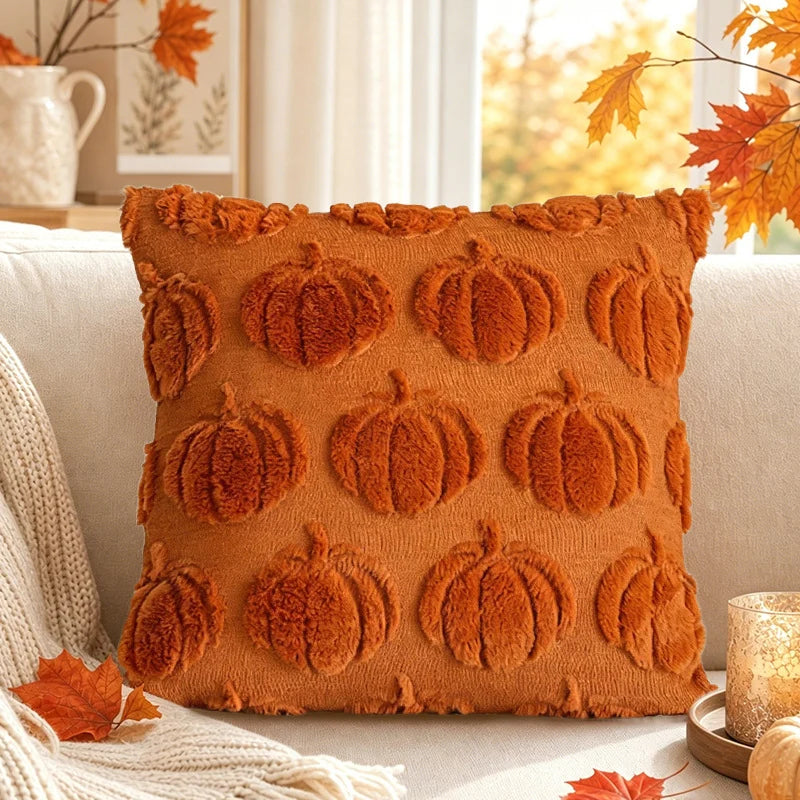 Throw Pillow Cover Chenille Tufted Pumpkin Removable Zipper