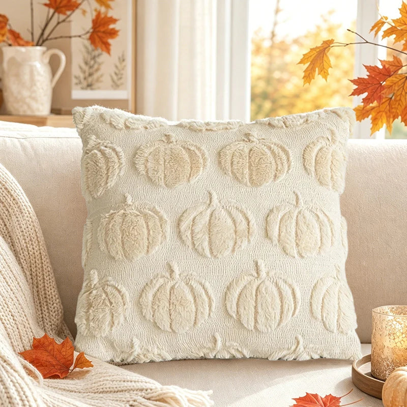 Throw Pillow Cover Chenille Tufted Pumpkin Removable Zipper