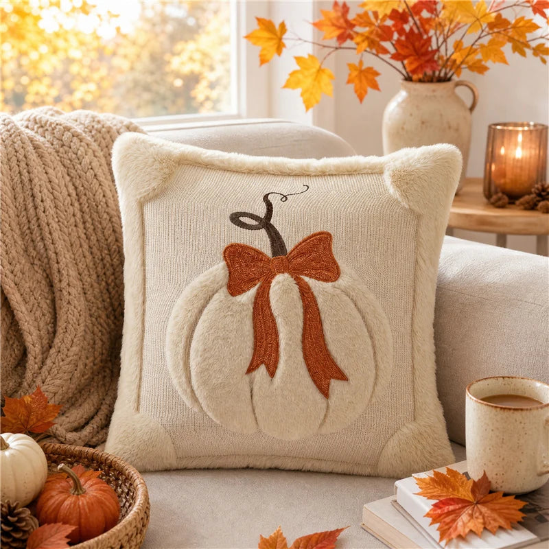 Throw Pillow Cover Chenille Tufted Pumpkin Removable Zipper