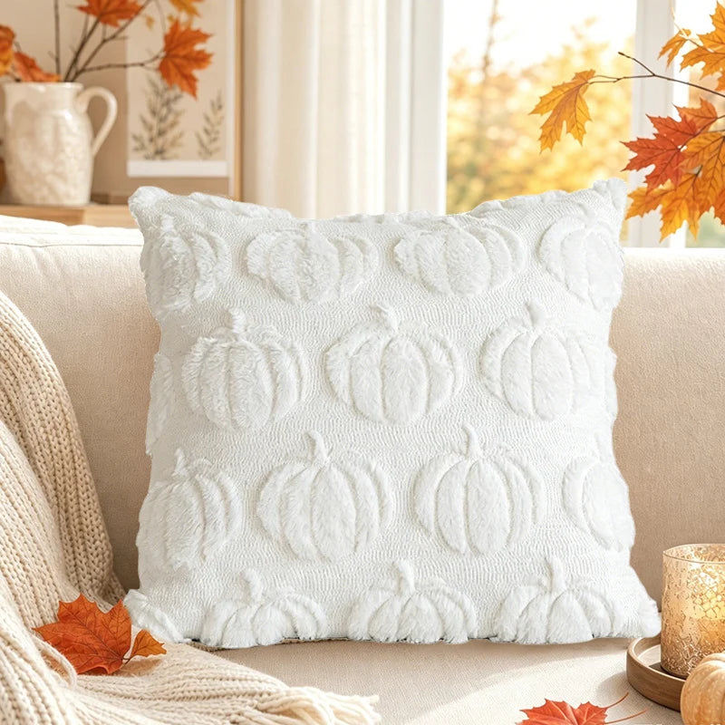 Throw Pillow Cover Chenille Tufted Pumpkin Removable Zipper