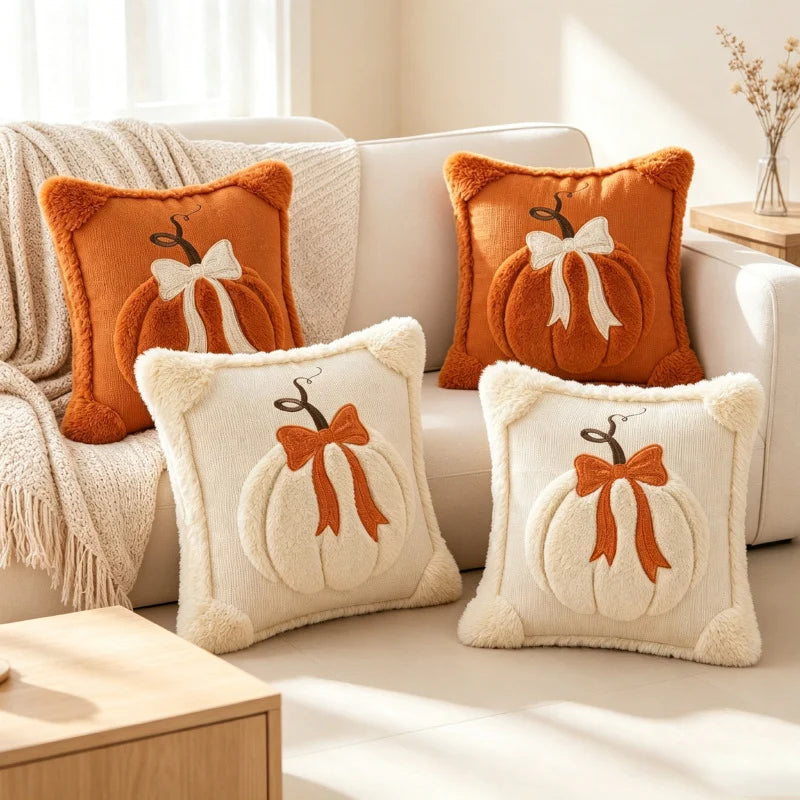 Throw Pillow Cover Chenille Tufted Pumpkin Removable Zipper