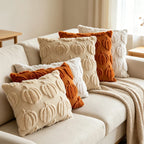Throw Pillow Cover Chenille Tufted Pumpkin Removable Zipper