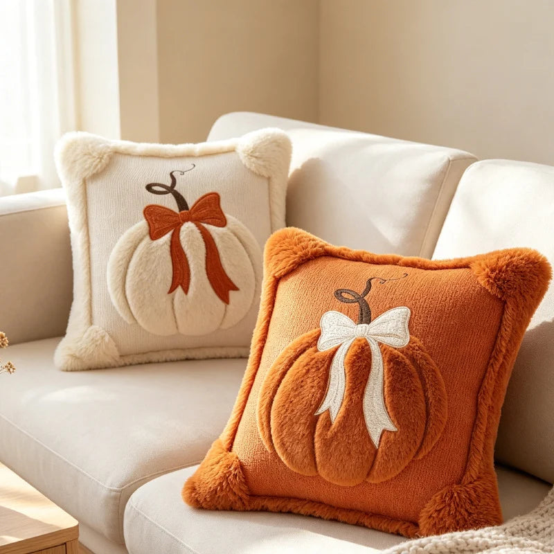 Throw Pillow Cover Chenille Tufted Pumpkin Removable Zipper