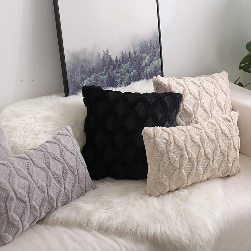 Throw Pillow Cover Diamond Tufted Chenille Concealed Zipper