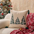 Throw Pillow Cover Embroidered Pine Trees & Corner Tassels