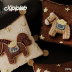 Throw Pillow Cover Embroidered Pony Applique Velvet & Pom-Pom
