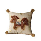 Throw Pillow Cover Embroidered Pony Applique Velvet & Pom-Pom
