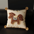 Throw Pillow Cover Embroidered Pony Applique Velvet & Pom-Pom