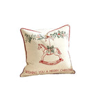 Throw Pillow Cover Embroidered Rocking Horse Linen-Look Fabric Hidden Zipper