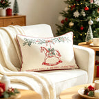 Throw Pillow Cover Embroidered Rocking Horse Linen-Look Fabric Hidden Zipper