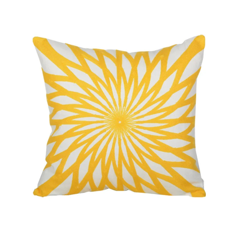 Throw Pillow Cover Embroidered Sunburst Cotton-Linen 18 Inch
