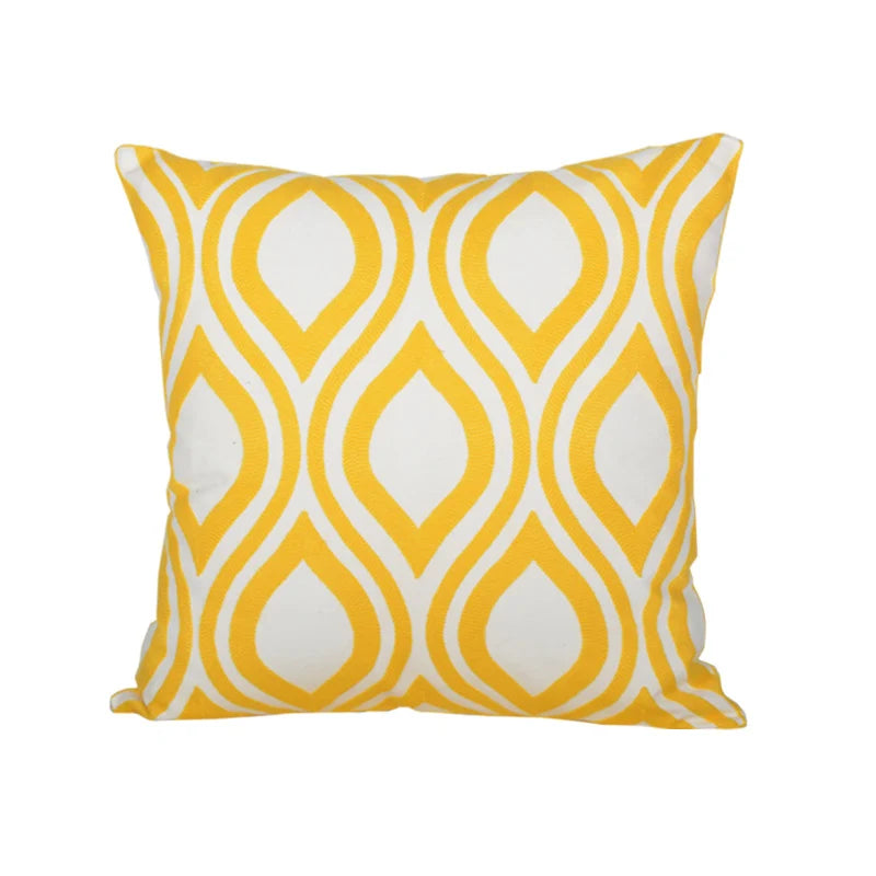 Throw Pillow Cover Embroidered Sunburst Cotton-Linen 18 Inch