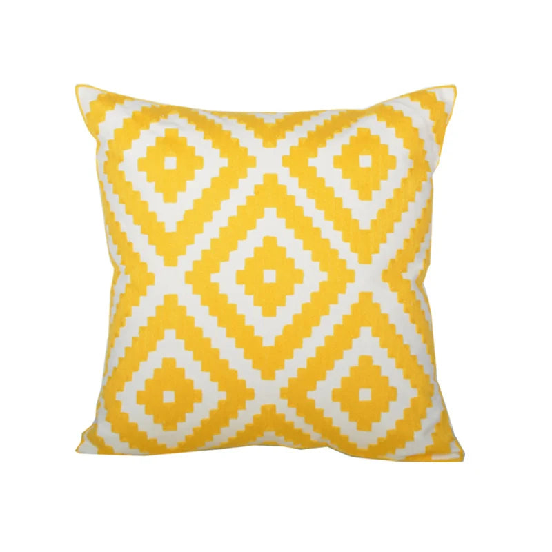 Throw Pillow Cover Embroidered Sunburst Cotton-Linen 18 Inch