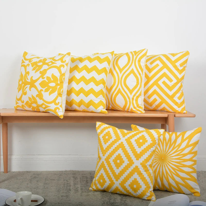 Throw Pillow Cover Embroidered Sunburst Cotton-Linen 18 Inch