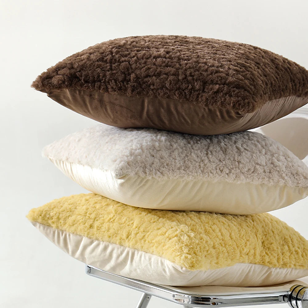 Throw Pillow Cover Faux Lambskin High-Pile Removable 18x18