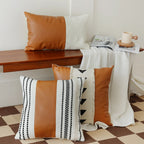 Throw Pillow Cover Faux Leather Woven Stripe 18x18