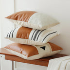 Throw Pillow Cover Faux Leather Woven Stripe 18x18