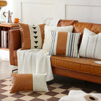 Throw Pillow Cover Faux Leather Woven Stripe 18x18