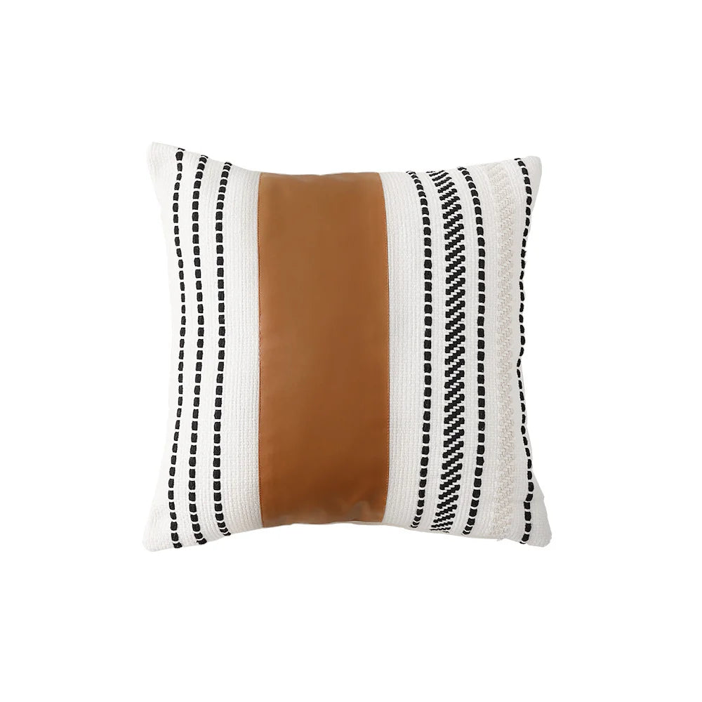 Throw Pillow Cover Faux Leather Woven Stripe 18x18