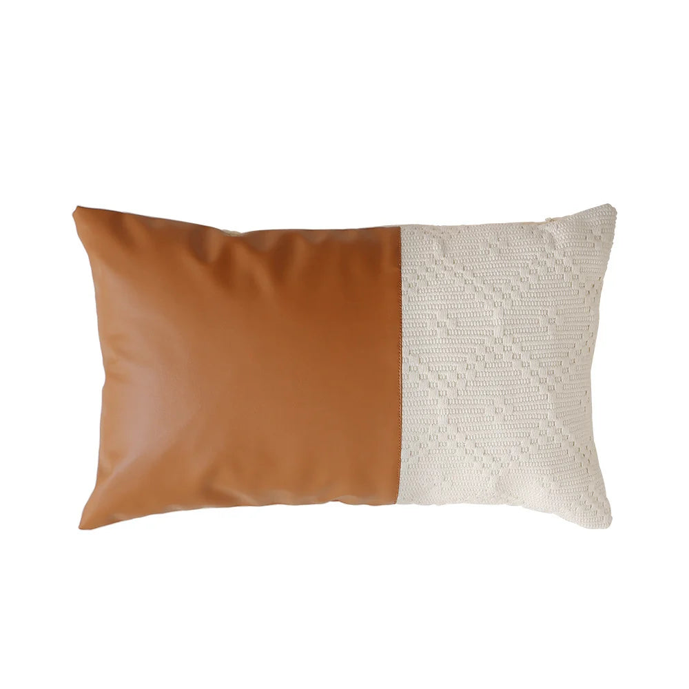 Throw Pillow Cover Faux Leather Woven Stripe 18x18