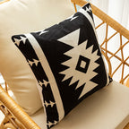 Throw Pillow Cover Hand-Stitched Geometric Cotton-Linen Hidden Zipper