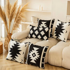 Throw Pillow Cover Hand-Stitched Geometric Cotton-Linen Hidden Zipper