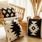 Throw Pillow Cover Hand-Stitched Geometric Cotton-Linen Hidden Zipper