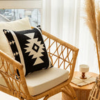 Throw Pillow Cover Hand-Stitched Geometric Cotton-Linen Hidden Zipper