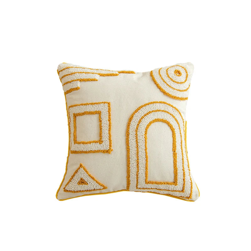 Throw Pillow Cover Hand-Tufted Geometric Natural Fabric Hidden Zipper