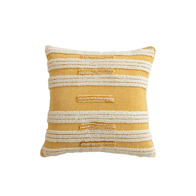 Throw Pillow Cover Hand-Tufted Geometric Natural Fabric Hidden Zipper