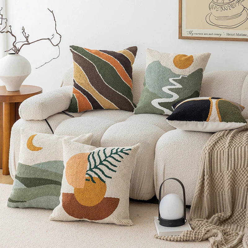 Throw Pillow Cover Hand-Tufted Loop-Pile Abstract Geometric Hidden Zipper