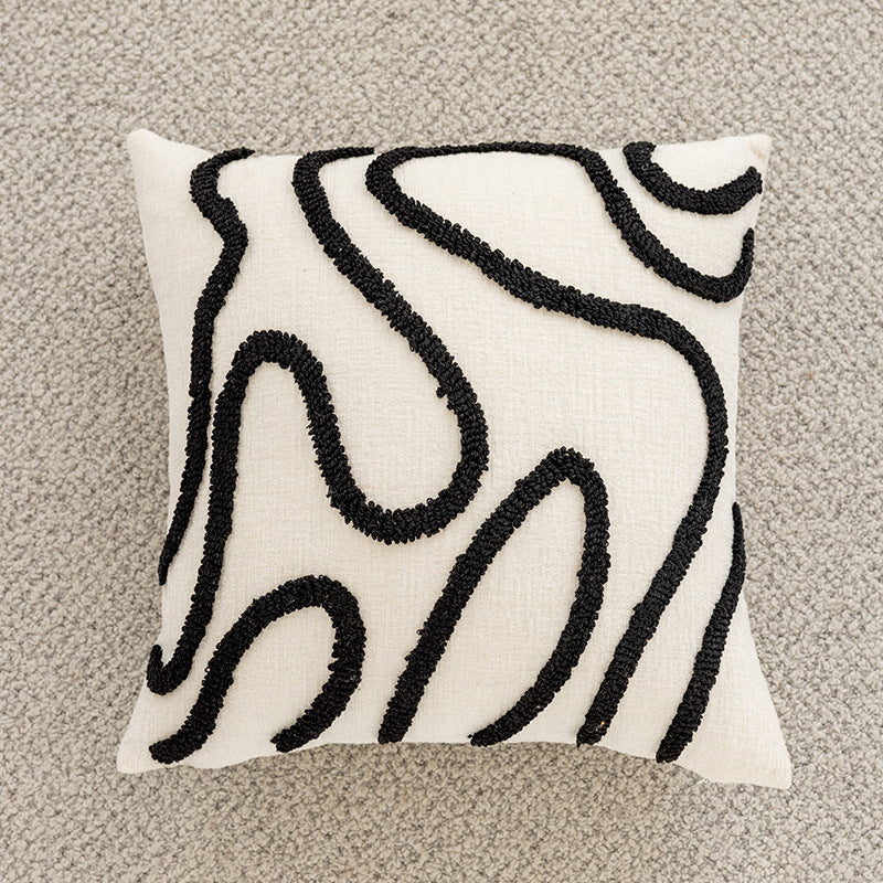Throw Pillow Cover Hand-Tufted Squiggle Design Hidden Zipper