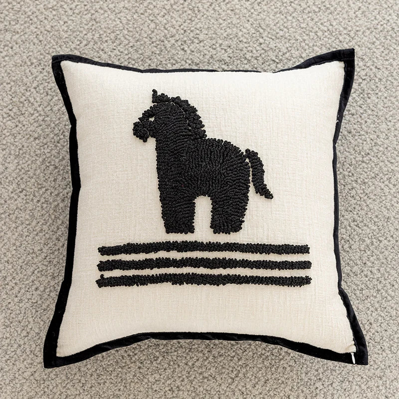 Throw Pillow Cover Hand-Tufted Squiggle Design Hidden Zipper