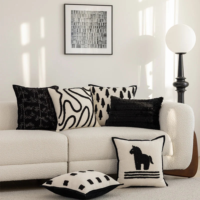 Throw Pillow Cover Hand-Tufted Squiggle Design Hidden Zipper